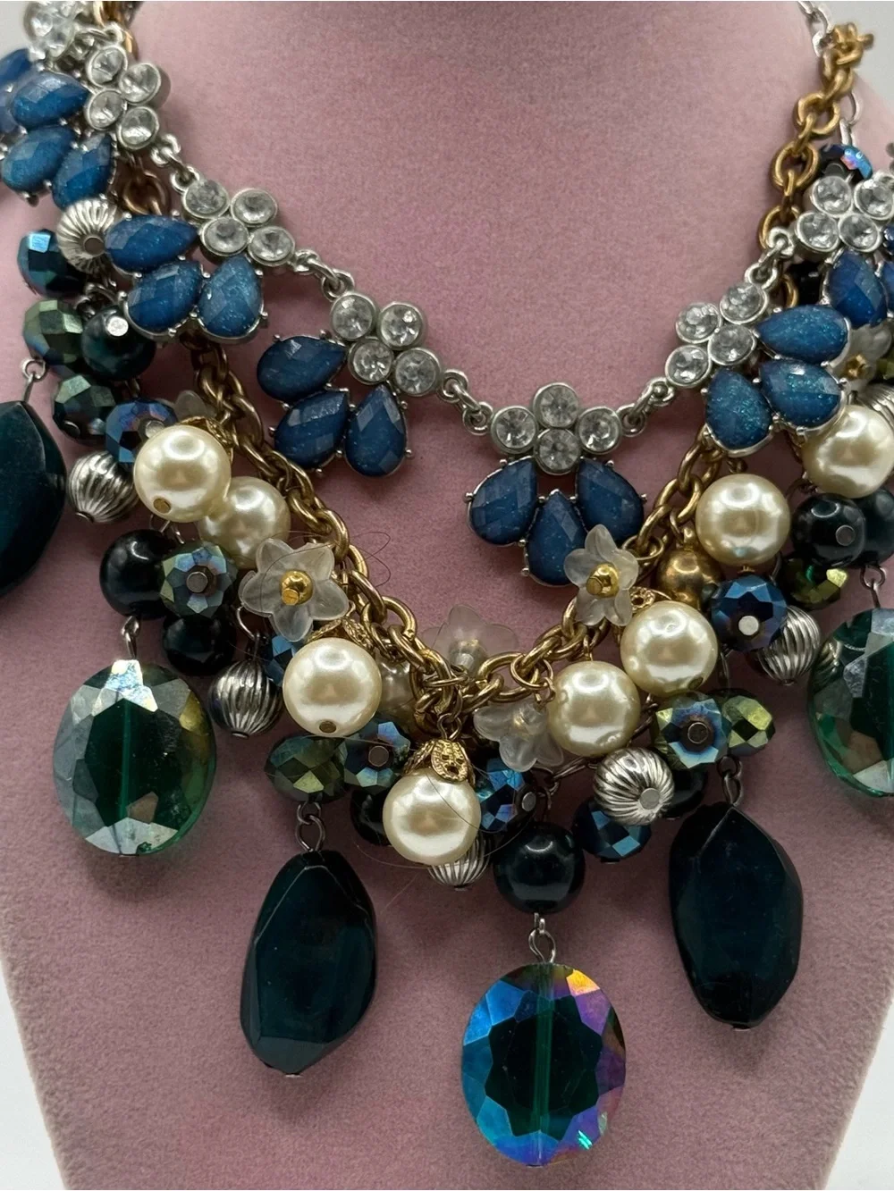 Set of three Statement Multicolor Crystal and Pearl Choker Necklace